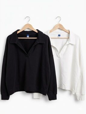 Old Navy V-Neck Collared Sweatshirt Bundle - Black & White XXL